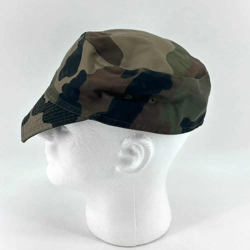 French Military Woodland Camo Patrol Cap Cadet Hat Size 61 Green Brown Camo - Picture 2 of 7